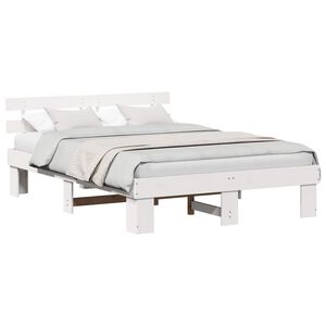 vidaXL Bed Frame with Headboard White 150 x 200 cm Solid Pine Wood