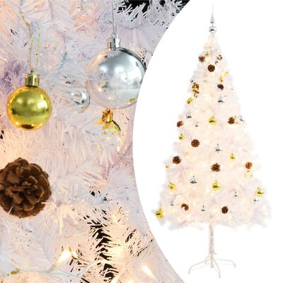 vidaXL Artificial Pre-lit Christmas Tree with Baubles White 180 cm