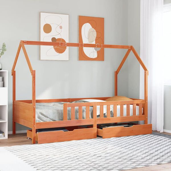 vidaXL Kids Bed Frame with Drawers without Mattress 90x190 cm Single Solid Wood