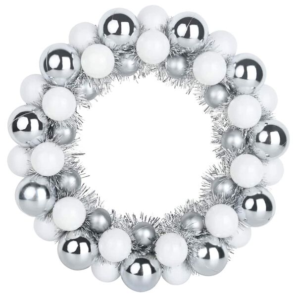 vidaXL Christmas Ball Wreathes 2 pcs White and Silver 33 x 33 x 7 cm