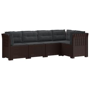 vidaXL 5-Seater Garden Sofa with Cushions Rattan Look PP Brown