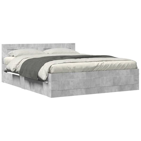 vidaXL Bed Frame with Headboard without Mattress Concrete Grey 160x200 cm