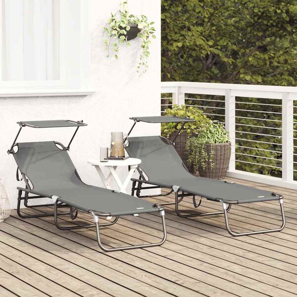 vidaXL Folding Sun Lounger Folding 2 pcs Grey 190 x 57 x 81 cm Oxford