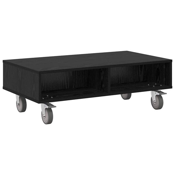 vidaXL Side Table with Wheels Black Oak 90 x 50 x 30 cm
