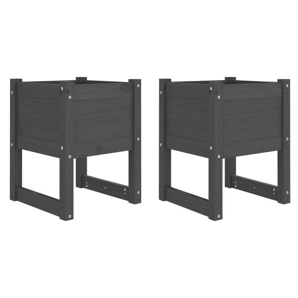 vidaXL Planters 2 pcs Grey 40x40x52.5 cm Solid Wood Pine
