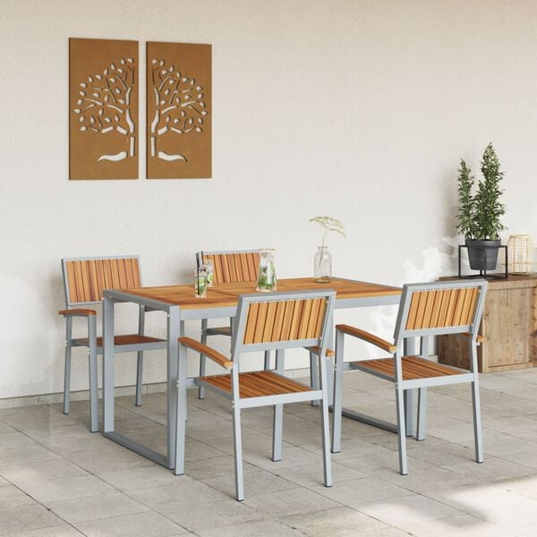 vidaXL Garden Dining Set 5 pcs Grey Solid Acacia Wood