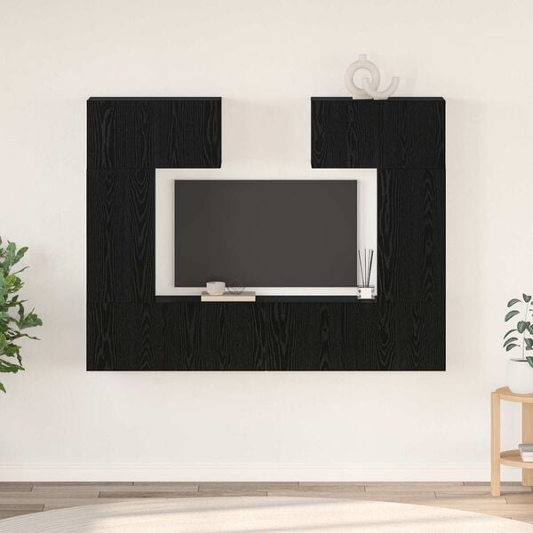 vidaXL TV Cabinet Set Wall-mounted 6 pcs Black Oak Engineered Wood