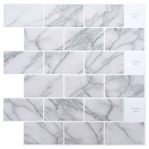 vidaXL Subway Tile 50 pcs White Marble 30 x 30 cm Polyurethane and PET
