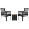 vidaXL Garden Bistro Set 3 pcs Black Poly rattan