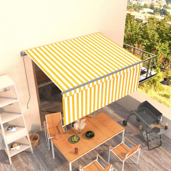 vidaXL Manual Retractable Awning with Blind 3x2.5m Yellow&White