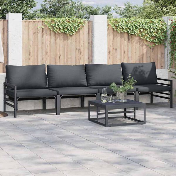 vidaXL Garden Sofa Set with Cushion 5 pcs Black Steel