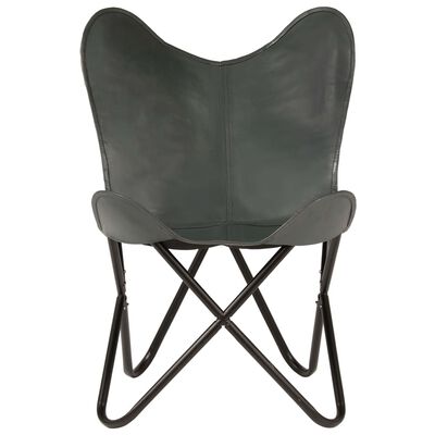 vidaXL Butterfly Chair Grey Real Leather