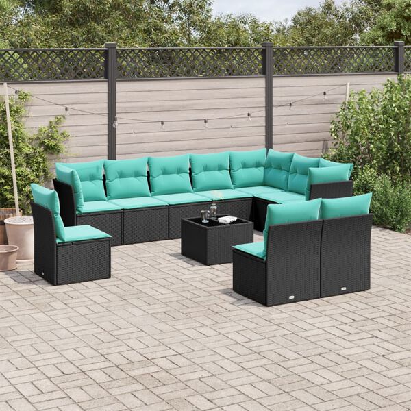 vidaXL 11 Piece Garden Sofa Set with Cushions Black Poly Rattan