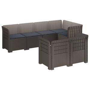 vidaXL 7-Seater Garden Sofa with Cushions Rattan Look PP Light Grey