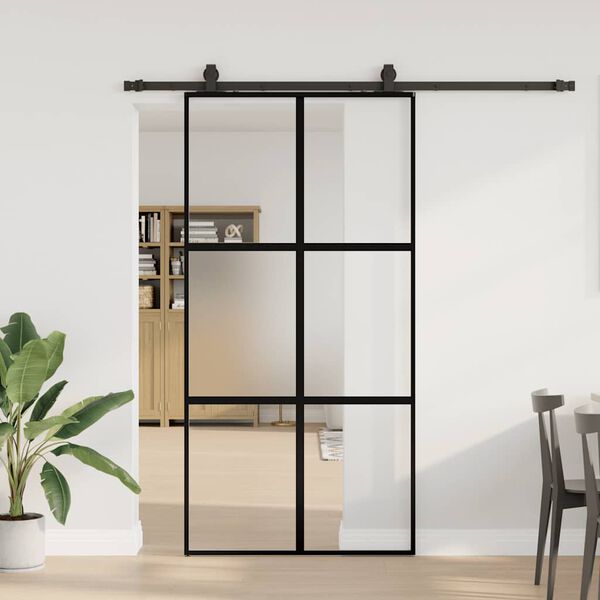 vidaXL Sliding Door with Hardware Set Black 102.5x205 cm Tempered Glass