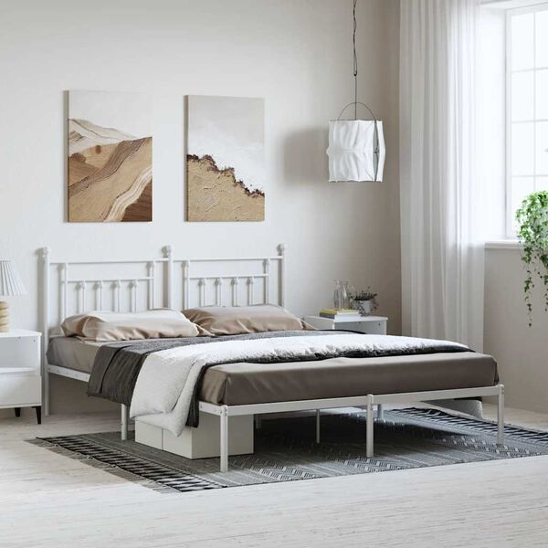 vidaXL Metal Bed Frame without Mattress with Headboard White 183x213cm