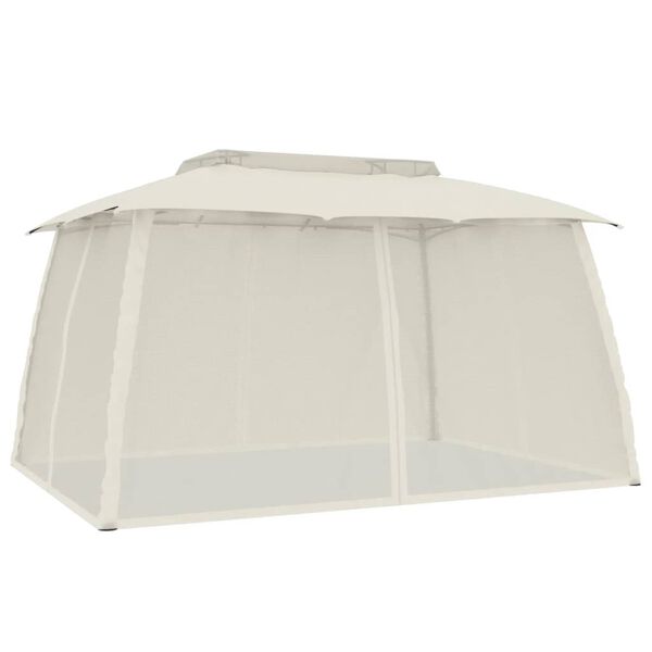 vidaXL Gazebo with Double Roof and Mesh Walls Cream 3.93x2.93 m Steel