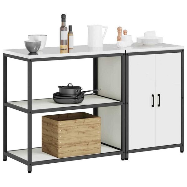 vidaXL Kitchen Storage Set with Shelf 2 pcs White Cold-rolled Steel