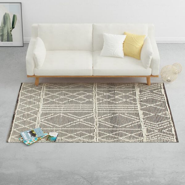 vidaXL Rug Handwoven Wool 160x230 cm Black/White