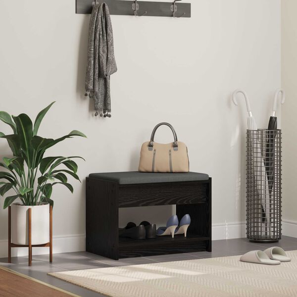 vidaXL Hall Bench Black Oak 63 x 38 x 45 cm Engineered Wood and Fabric