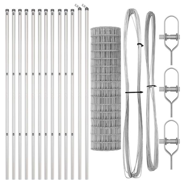 vidaXL Fence with Post Silver 1.2 x 25 m Steel and PVC