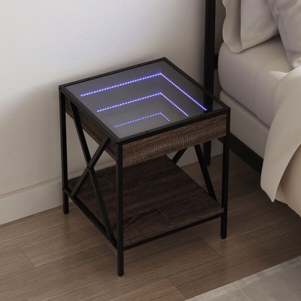 vidaXL Bedside Table with Infinity LED Brown Oak 40x40x49 cm