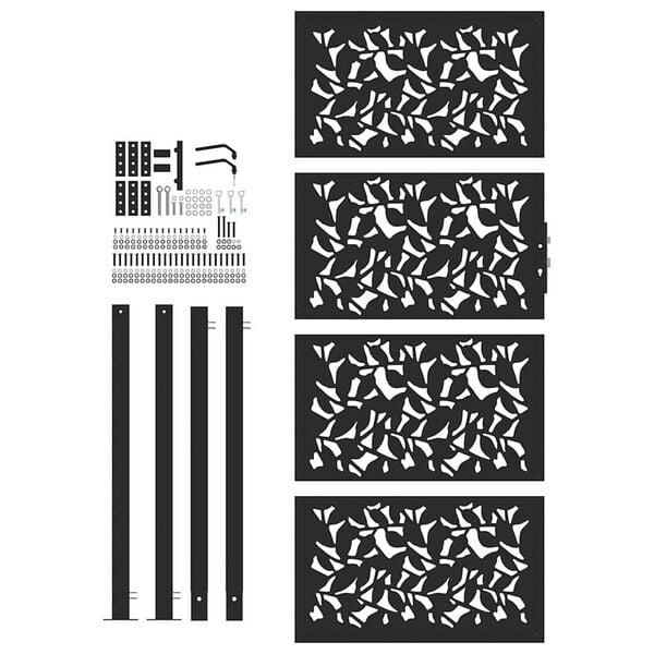 vidaXL Garden Gate Black 100x200 cm Steel Leaf Design