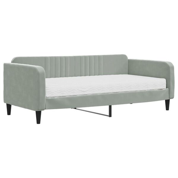 vidaXL Daybed with Mattress Light Grey 90x190 cm Velvet