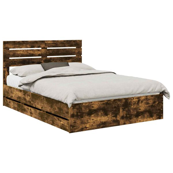 vidaXL Bed Frame with Drawer Smoked Oak 140 x 190 cm Engineer Wood