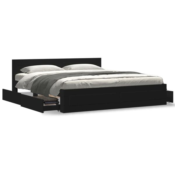 vidaXL Bed Frame with Headboard without Mattress Black 180x200 cm Super King