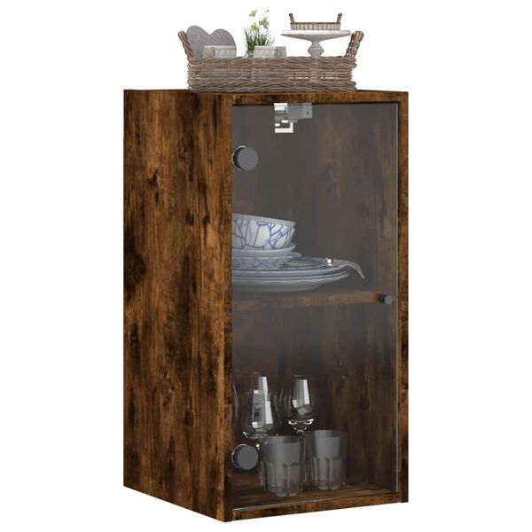 vidaXL Wall Cabinet with Glass Doors Smoked Oak 35x37x68.5 cm