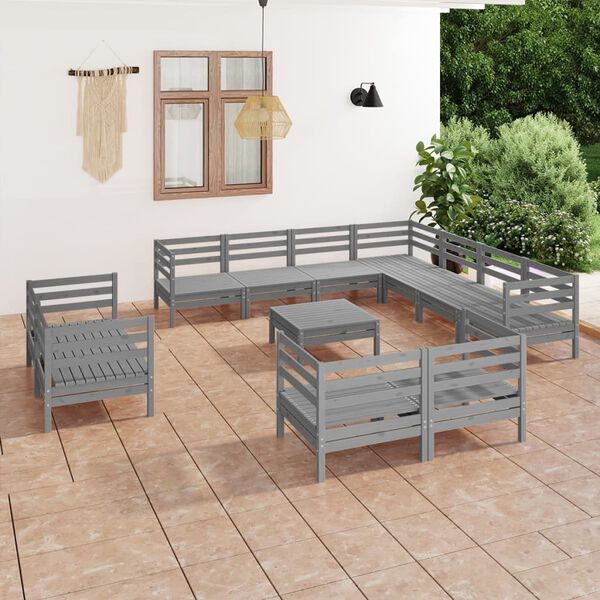 vidaXL 12 Piece Garden Lounge Set Solid Wood Pine Grey