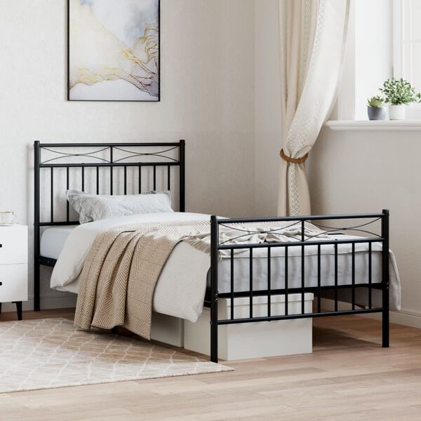 vidaXL Metal Bed Frame without Mattress with Footboard Black 90x200cm