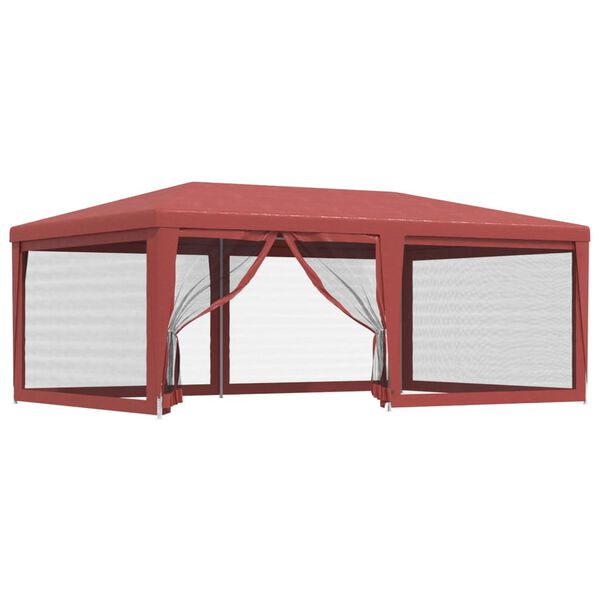 vidaXL Party Tent with 6 Mesh Sidewalls Red 6x4 m HDPE