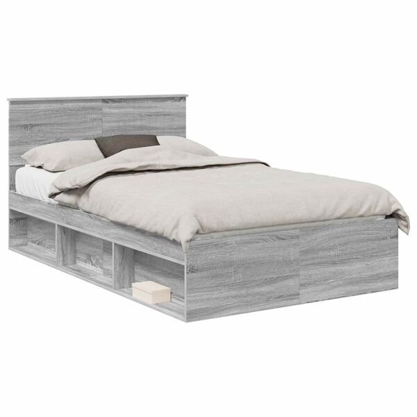 vidaXL Bed Frame Grey Sonoma 120 x 190 cm Solid Pine Wood