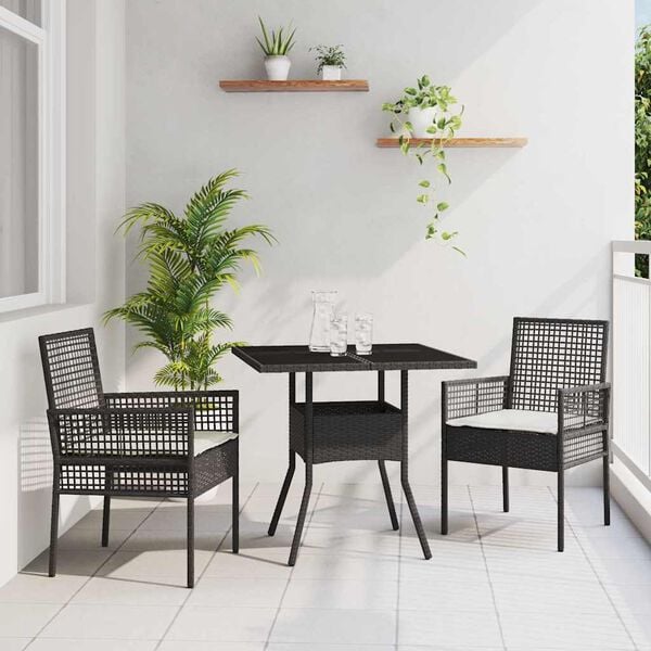 vidaXL Garden Dining Set 3 pcs Black Poly Rattan