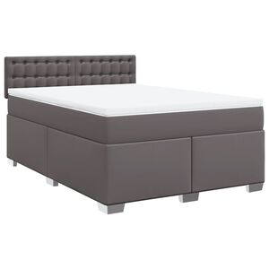 vidaXL Box Spring Bed with Mattress Grey 140x200 cm Faux Leather