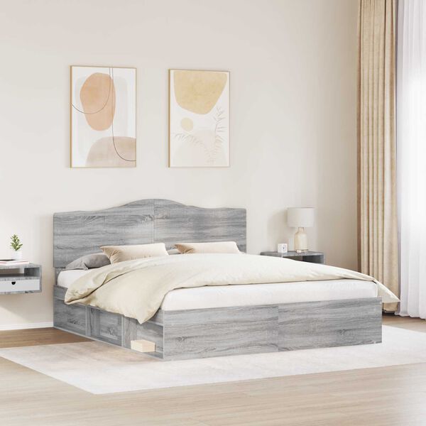 vidaXL Bed Frame Grey Sonoma 180 x 200 cm Solid Pine Wood