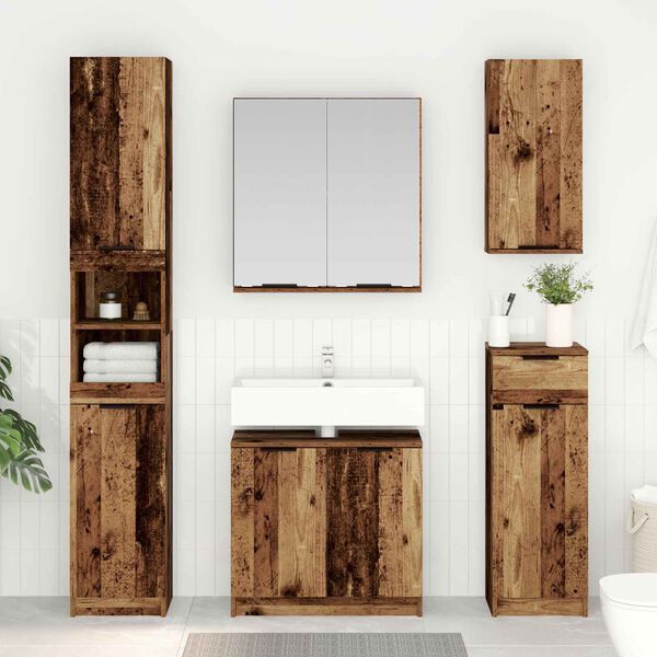 vidaXL Bathroom Furniture Set with Door 5 pcs Old Wood Engineered Wood