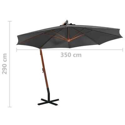 vidaXL Hanging Parasol with Pole Anthracite 3.5x2.9 m Solid Fir Wood