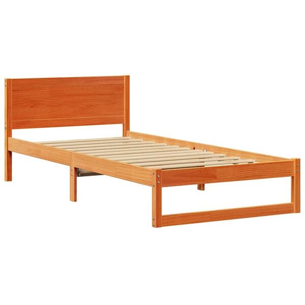 vidaXL Bed Frame with Headboard Wax Brown 100 x 200 cm Solid Pine Wood