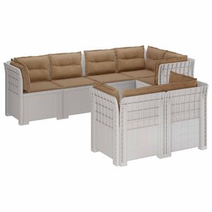 vidaXL 7-Seater Garden Sofa with Cushions Rattan Look PP White