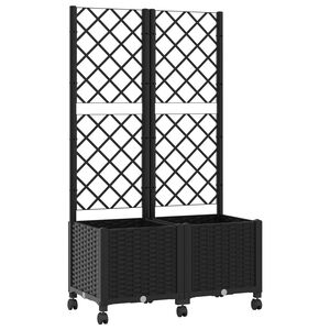 vidaXL Garden Planter with Trellis&Wheels Black 80 x 40 x 146 cm PP