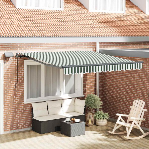 vidaXL Retractable Awning Manual Green and white 300 x 250 cm Fabric