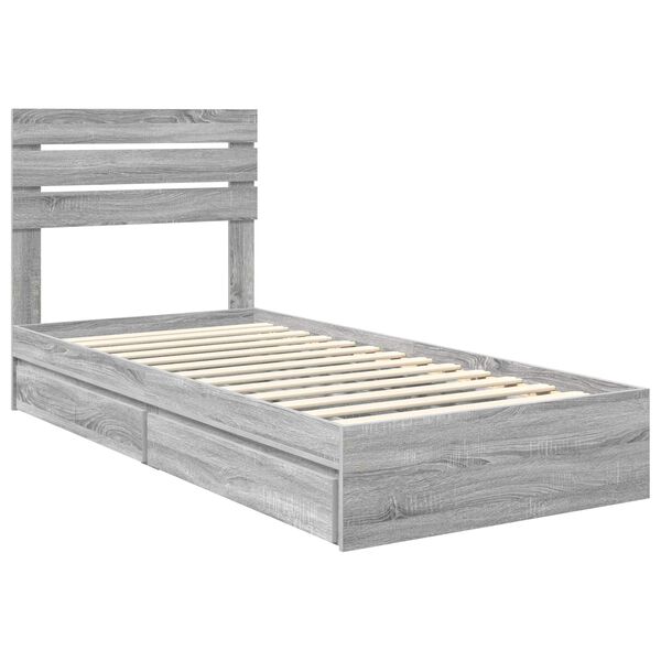 vidaXL Storage Bed with Drawer Grey Sonoma 90 x 200 cm Engineered Wood