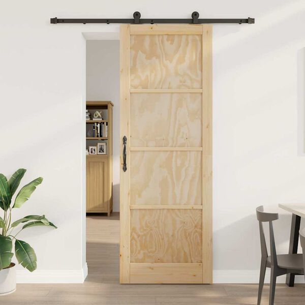 vidaXL Sliding Door Natural and Black 83 x 232 cm Solid Pine Wood
