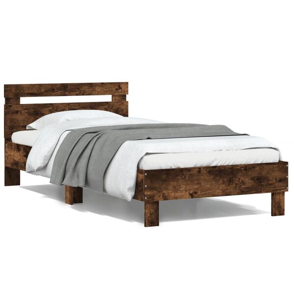vidaXL Bed Frame without Mattress with LED Lights Smoked Oak 100x200 cm