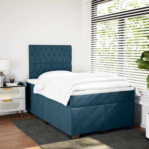 vidaXL Box Spring Bed with Mattress Blue 120x190 cm Small Double Velvet