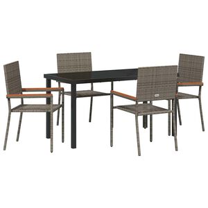 vidaXL Garden Dining Set with Cushion 5 pcs Grey Poly Rattan