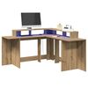 vidaXL Desk with LED Lights Artisian Oak 152x152x91 cm Engineered Wood